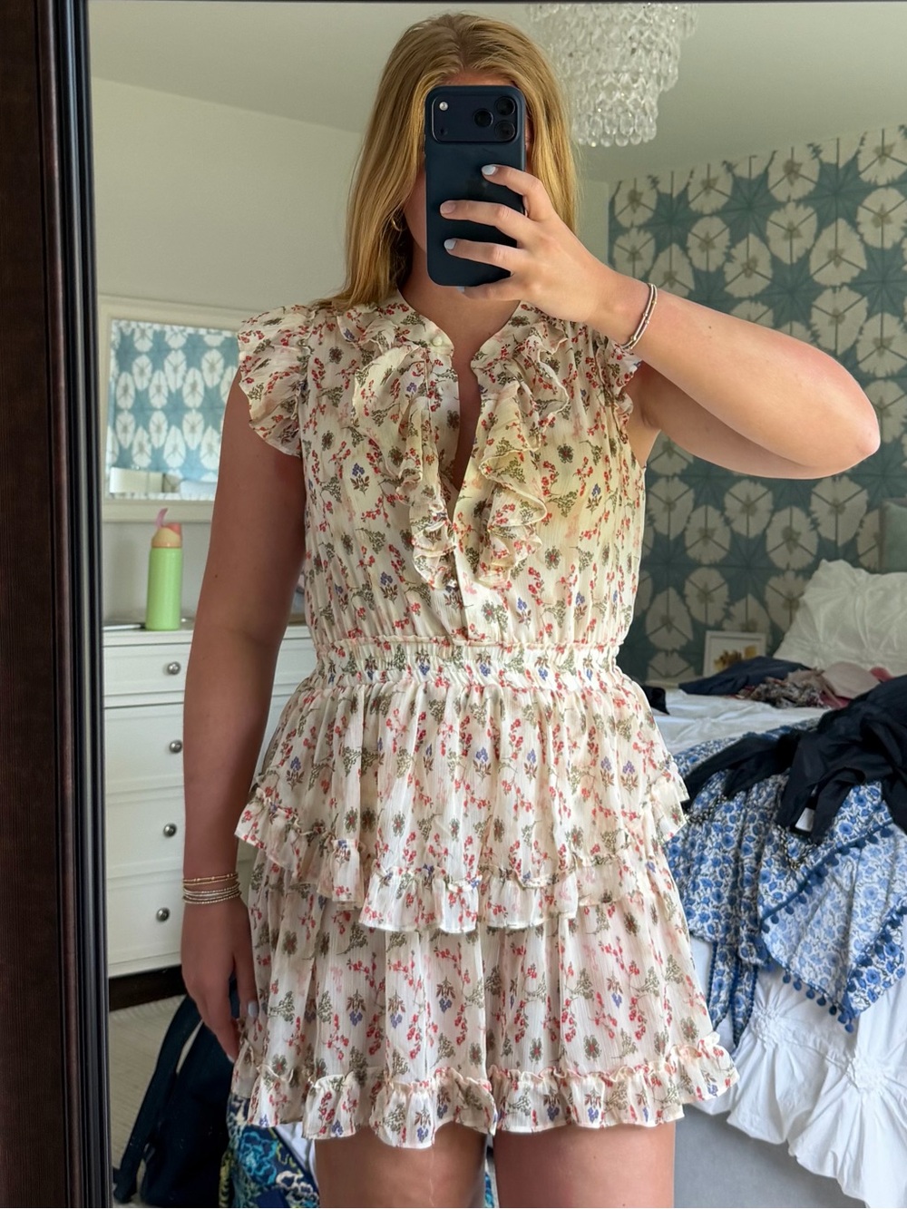 Olivaceous Cream Floral Ruffle Tiered Mini Dress
